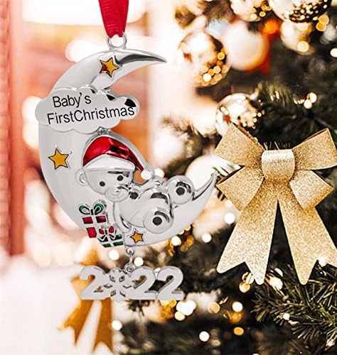 2022 Първите Коледни Украси Дете, Сладко плюшено мече Украшение Декорация на Подаръци за Новородено е Първият Ми (Сребрист)