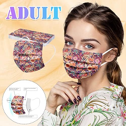 Еднократна маска за лице с пейсли, 50 опаковки, маска с цветен модел на кашу са за еднократна употреба хартиени маски за жени, мъже, възрастни