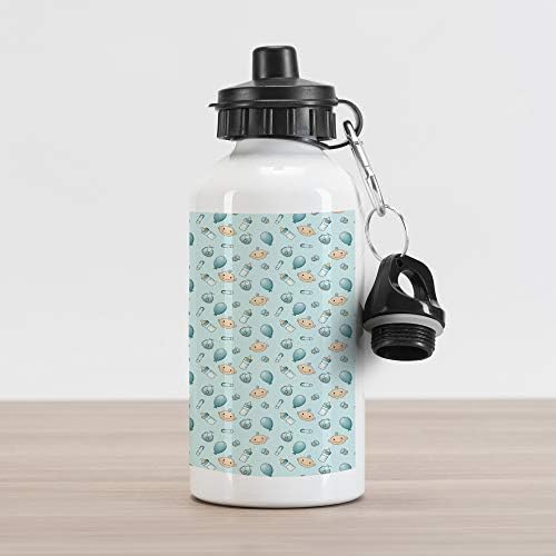 Мультяшная Алуминиева бутилка за вода Ambesonne, в Състава на формата на главата с Въздушни топки, Биберони и Бутылочками за мляко,