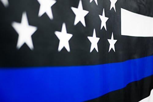 Флаг Tradewinds Thin Blue Line (3 на 5 метра) - Голям флаг на САЩ с медни втулками - Материал от супер полиестер - Черно-бяло-синьо
